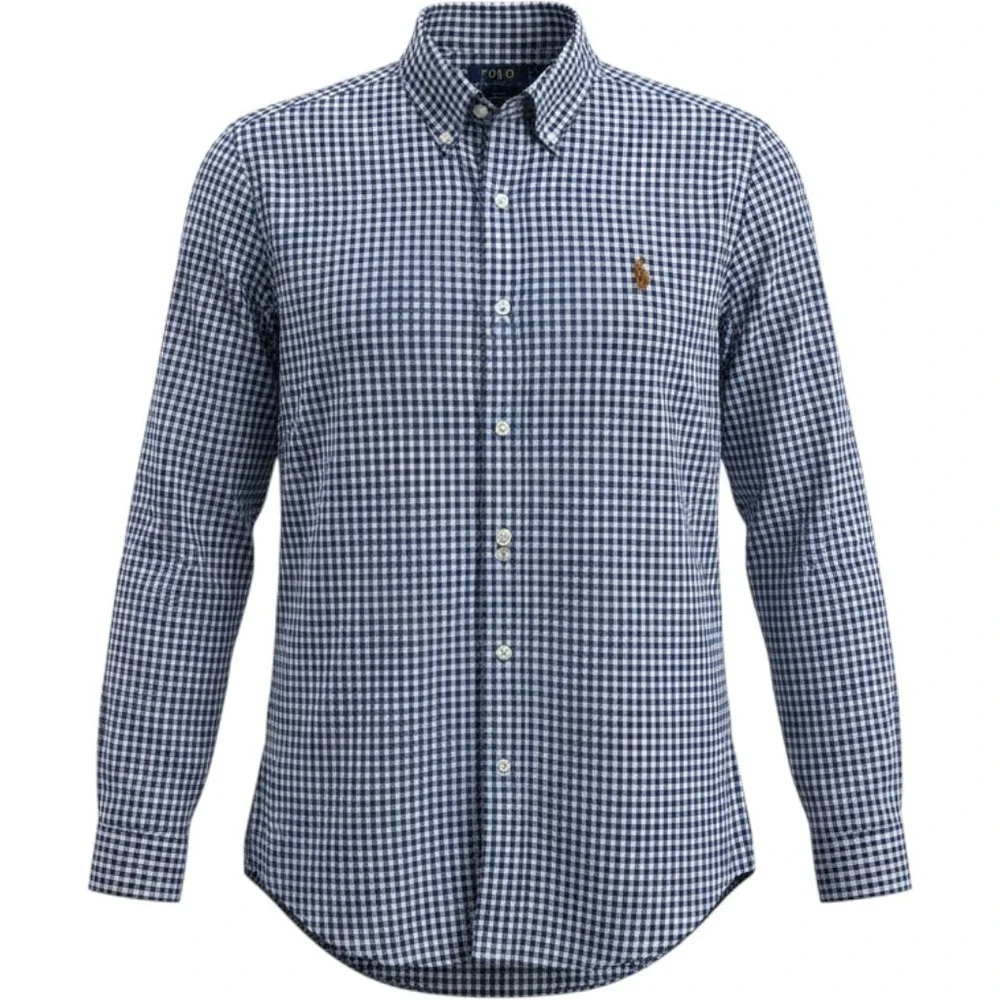 Polo Ralph Lauren Mens XL Classic Fit Gingham Check Button Down Shirt Blue White